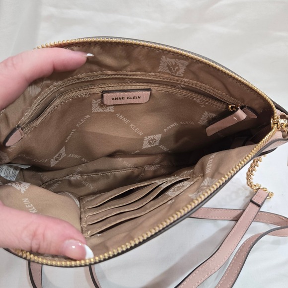 Anne Klein Crossbody Bag & Wallet Set Blush Pink Gold Chain Purse - Picture 6 of 11